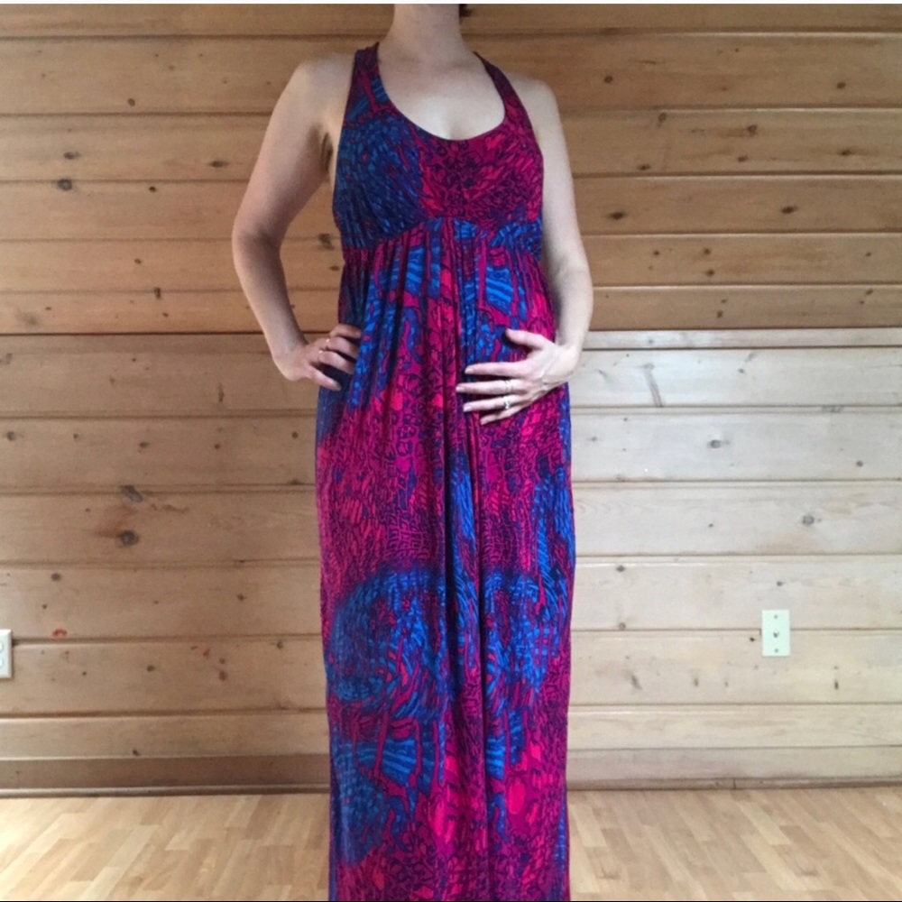Liz Lange for Target Pink and Blue Maxi Maternity Dress